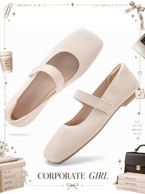 Wide Toe Box Knit Flats Slip On Ballet Mary Jane Adjustable Strap Washable